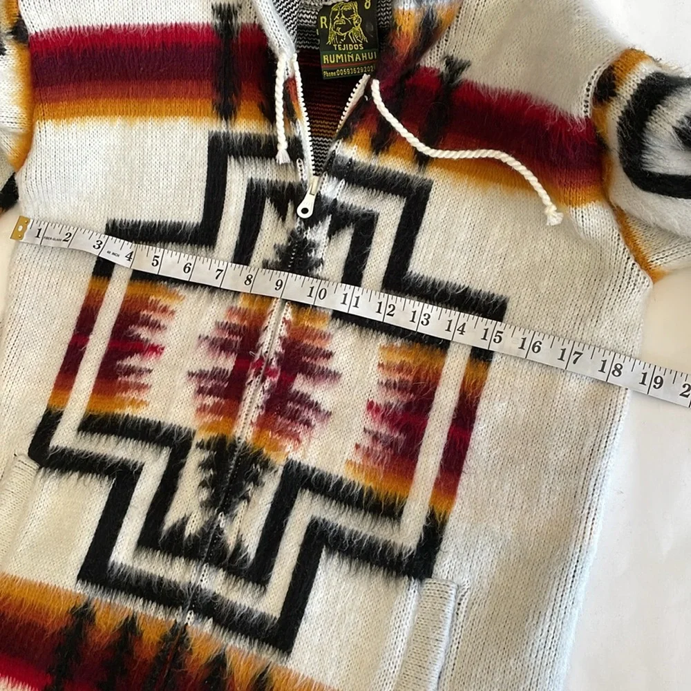 Tejidos Ruminahui Aztec Tribal Native Boho Fuzzy Full Zip Hoodie Sweater sz 8 - Picture 7 of 8